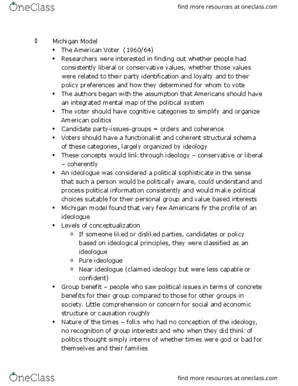 POL_S 428 Lecture Notes - Lecture 17: The American Voter thumbnail