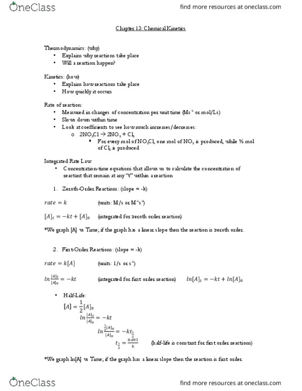 CHM135H1 Chapter Notes - Chapter 13: Reaction Step, Reaction Intermediate, Reaction Rate thumbnail