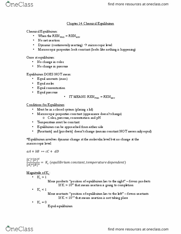 CHM135H1 Chapter Notes - Chapter 14: Equilibrium Constant, Gas Constant, Cnet thumbnail