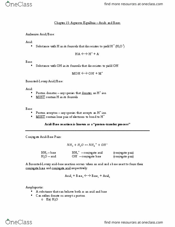 CHM135H1 Chapter Notes - Chapter 15: Ph, Ph Meter, Conjugate Acid thumbnail