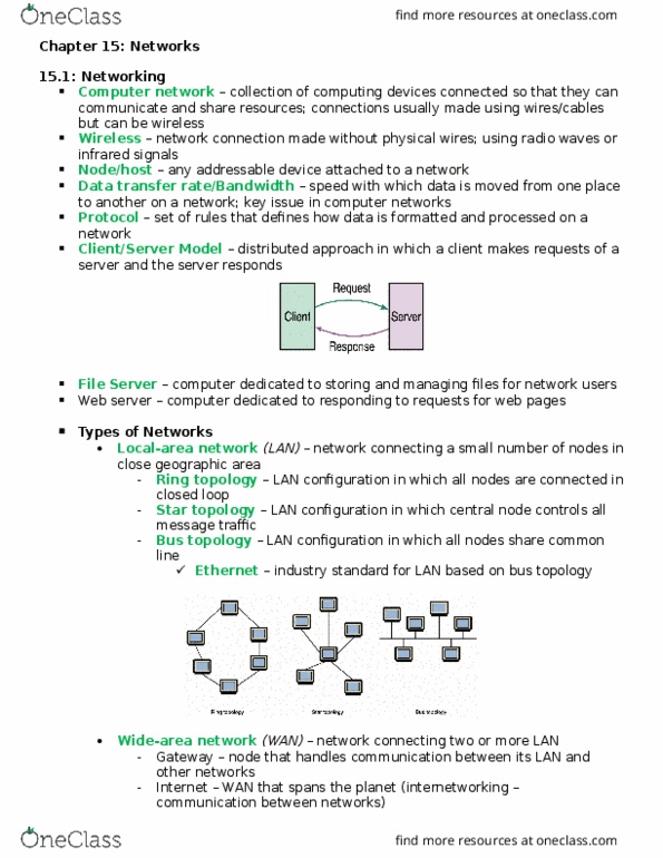 EECS 1520 Chapter Notes - Chapter 15: Network Architecture, Telnet, Hostname thumbnail