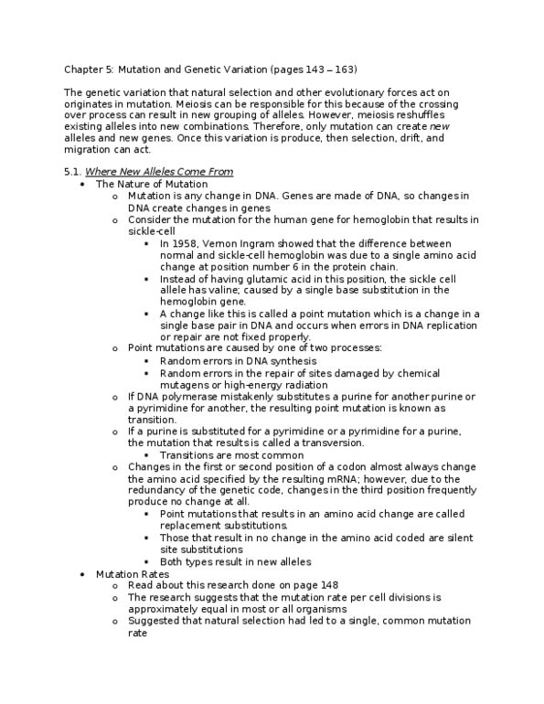 BIO342H5 Chapter Notes - Chapter 5: Speciation, Genetic Linkage, Gamete thumbnail