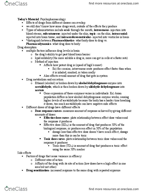 PSYC 106 Lecture Notes - Lecture 5: Catecholamine, Autoreceptor, Ligand-Gated Ion Channel thumbnail