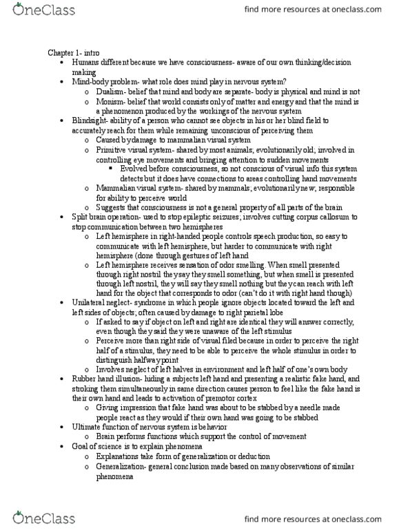 PSYC 106 Chapter Notes - Chapter 1: Premotor Cortex, Neoteny, Hemispatial Neglect thumbnail