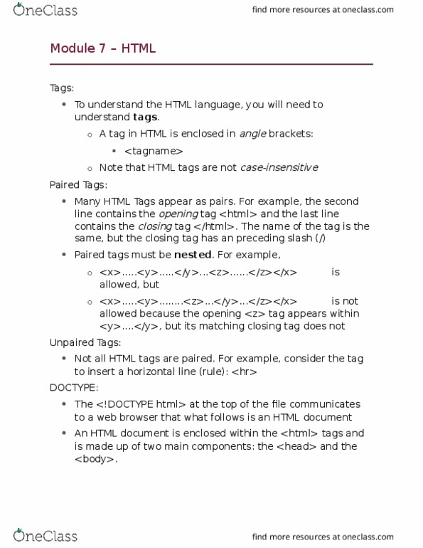 CS100 Lecture Notes - Lecture 7: Number Sign, List Of Xml And Html Character Entity References, Html Element thumbnail