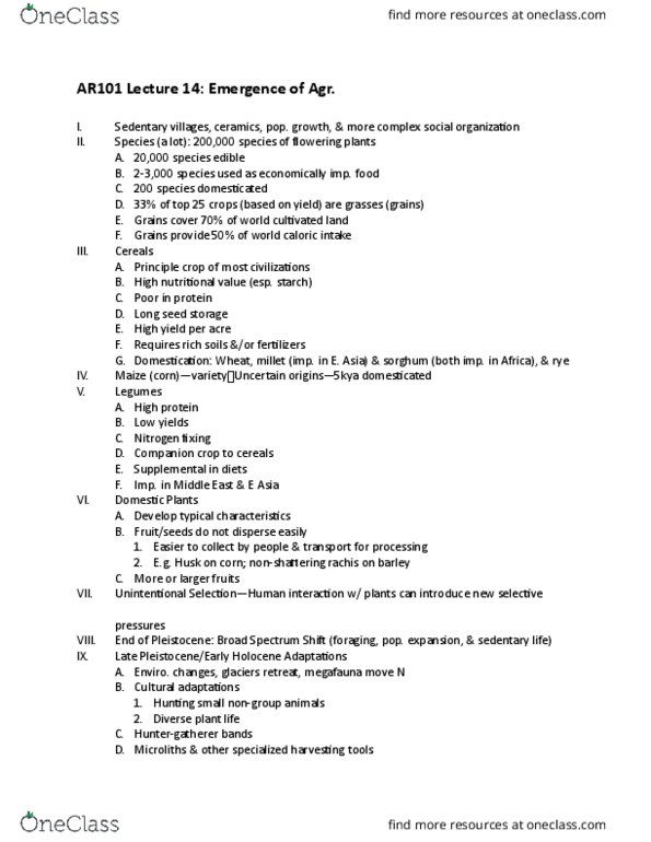 CAS AR 101 Lecture Notes - Lecture 14: Lewis Binford, Common Wheat, Social Stratification thumbnail