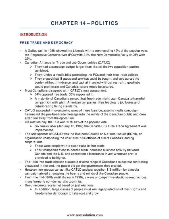 SOCA02H3 Chapter : CHPT 14 POLITICS TEXTBOOK NOTES! thumbnail