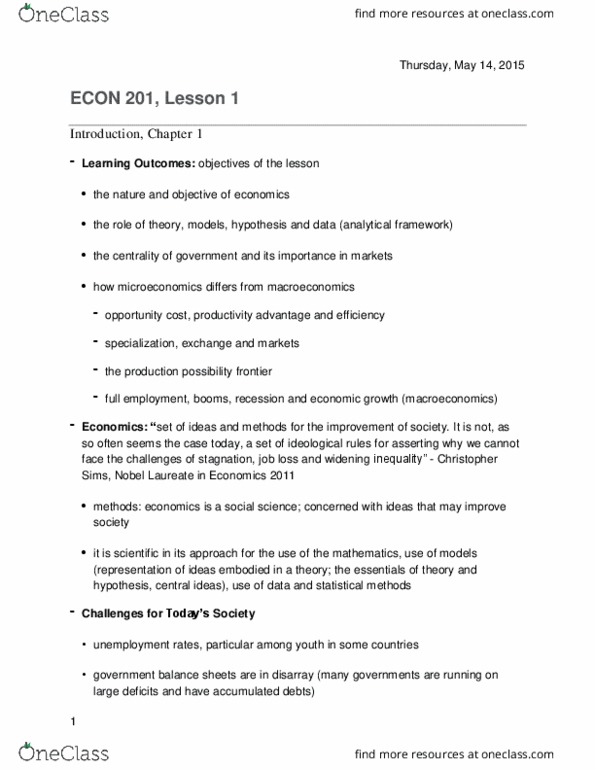 ECON 201 Lecture Notes - Lecture 1: Demand Curve, Economic Equilibrium, Efficient-Market Hypothesis thumbnail