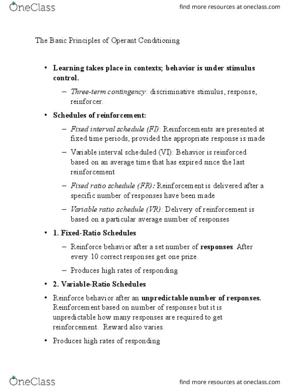 PSYC 102 Lecture Notes - Lecture 5: Stimulus Control, Operant Conditioning thumbnail