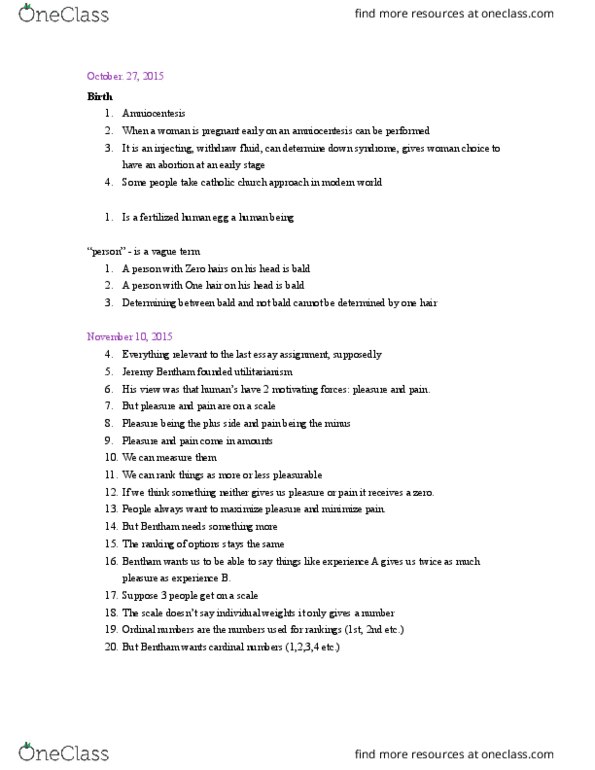 PHIL 1000 Lecture Notes - Lecture 6: Rule Utilitarianism, Beer Pong, Amniocentesis thumbnail