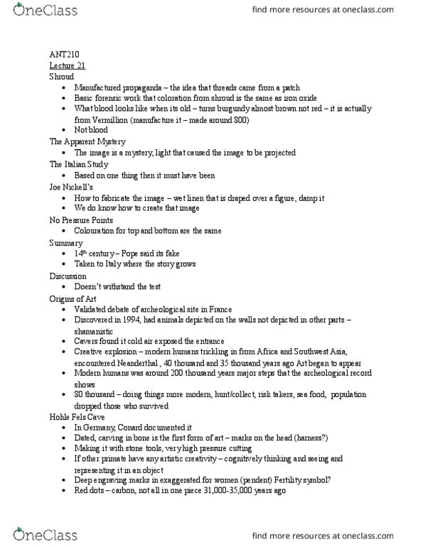 ANT210H5 Lecture Notes - Lecture 21: Wild Horse, Hohle Fels, Caving thumbnail