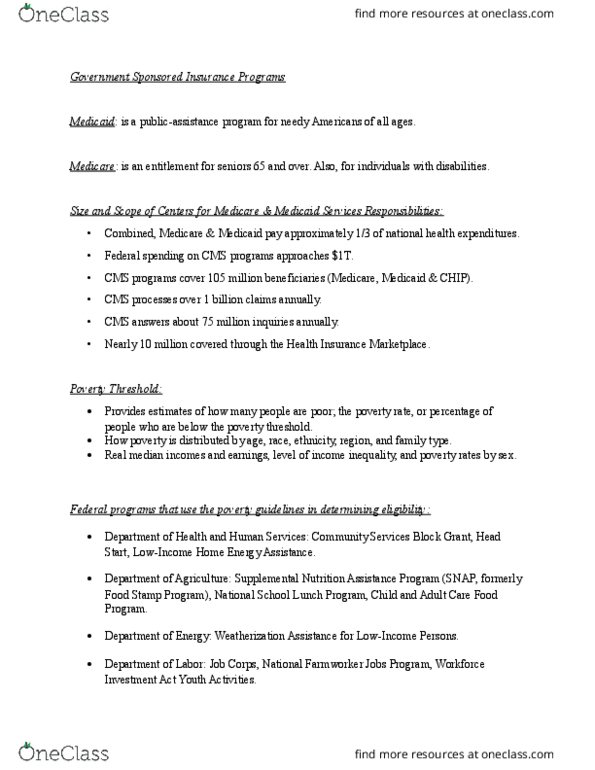 HRPR 1001 Lecture Notes - Lecture 22: Physical Therapy, Medicare Part D, Balanced Budget Act Of 1997 thumbnail