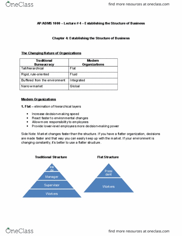 ADMS 1000 Lecture Notes - Lecture 4: Competitive Learning, Contingency Theory, Outsourcing thumbnail