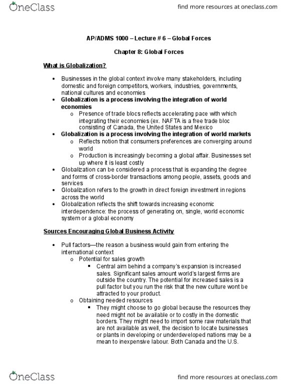 ADMS 1000 Lecture Notes - Lecture 7: Mercantilism, Absolute Advantage, Countervailing Duties thumbnail