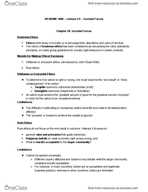 ADMS 1000 Lecture Notes - Lecture 9: Corporate Social Responsibility, Profit Maximization, Business Ethics thumbnail