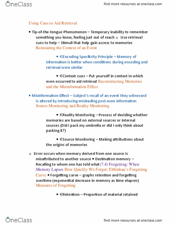 PSYC 101 Lecture Notes - Lecture 5: Forgetting Curve thumbnail