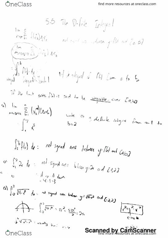MATH 122 Lecture 2: Calc 5.5 notes- The Definite Integral thumbnail