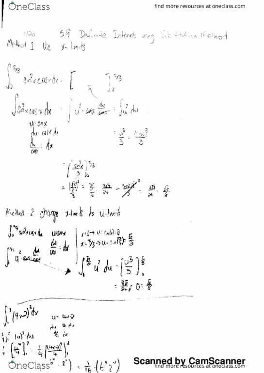 MATH 122 Lecture 5: Calc 5.9 notes - Definite Integrals using Substitution Method thumbnail