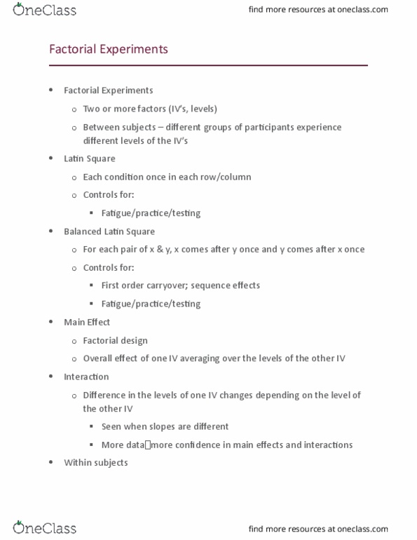 PSY 0035 Lecture Notes - Lecture 18: Demand Characteristics, Factorial Experiment thumbnail