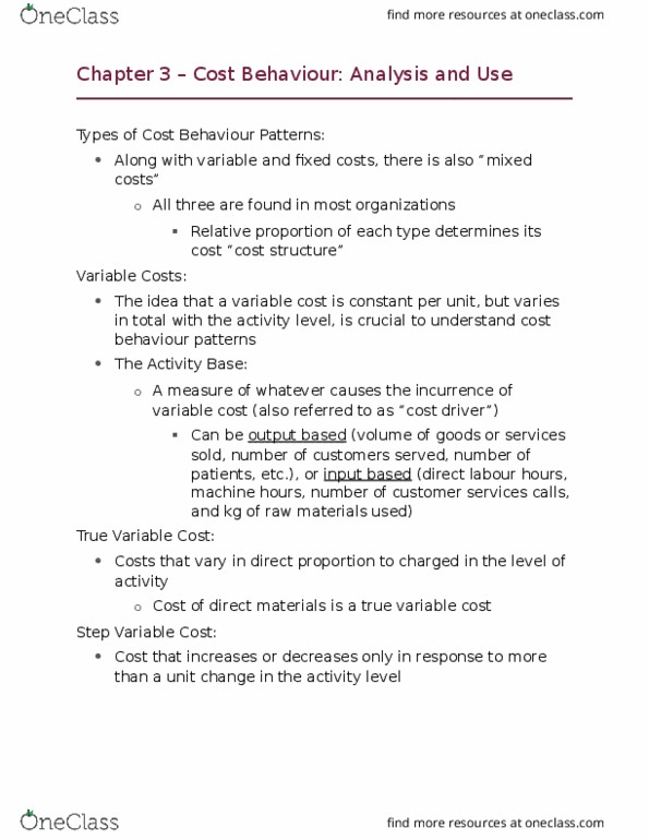 AFM123 Chapter Notes - Chapter 3: Contribution Margin, Variable Cost, Income Statement thumbnail