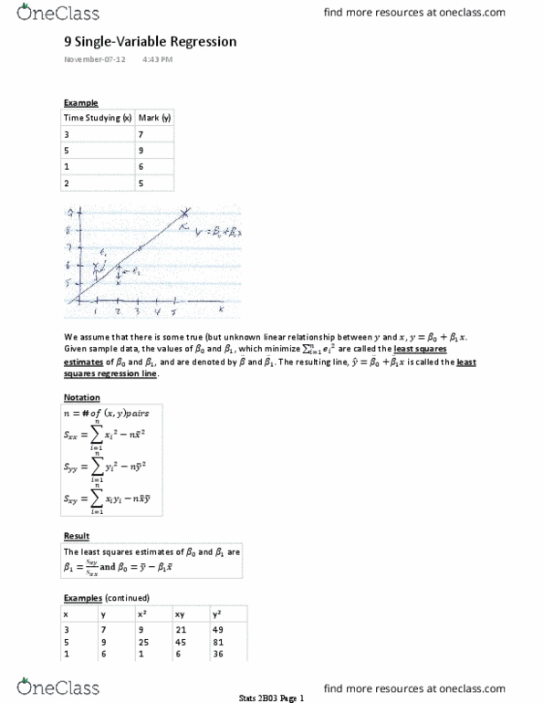 STATS 2B03 Lecture 28: single variable regression thumbnail