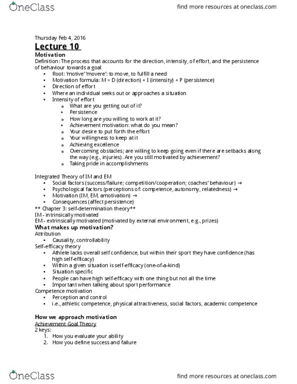 KP181 Lecture Notes - Lecture 10: Social Comparison Theory, Goal Orientation, Ted (Conference) thumbnail