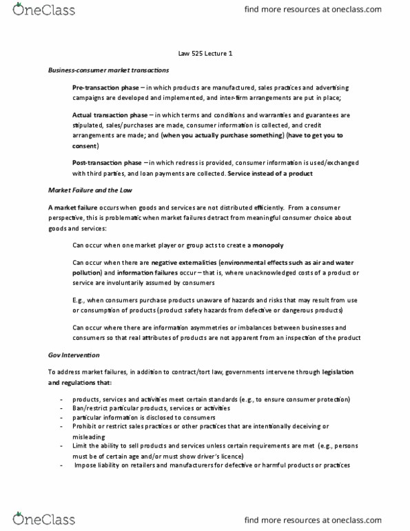 LAW 525 Lecture Notes - Lecture 1: Market Failure, Regulatory Capture, Risk Management thumbnail