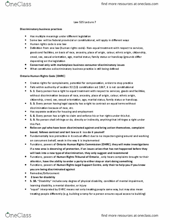 LAW 525 Lecture Notes - Lecture 7: Ontario Human Rights Code, Fire Alarm System, Ontario Human Rights Commission thumbnail