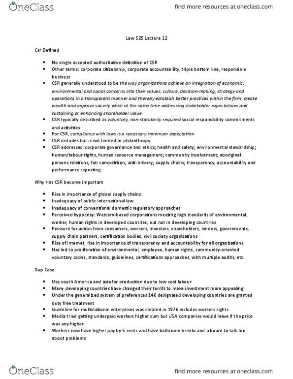 LAW 525 Lecture Notes - Lecture 12: Corporate Crime, Human Resource Management, Westjet thumbnail