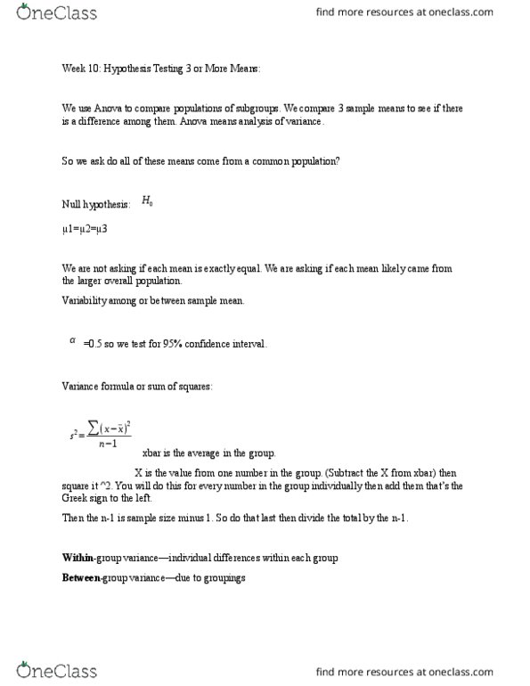 PBHL 5401 Lecture Notes - Lecture 21: F-Distribution, Null Hypothesis, Confidence Interval thumbnail