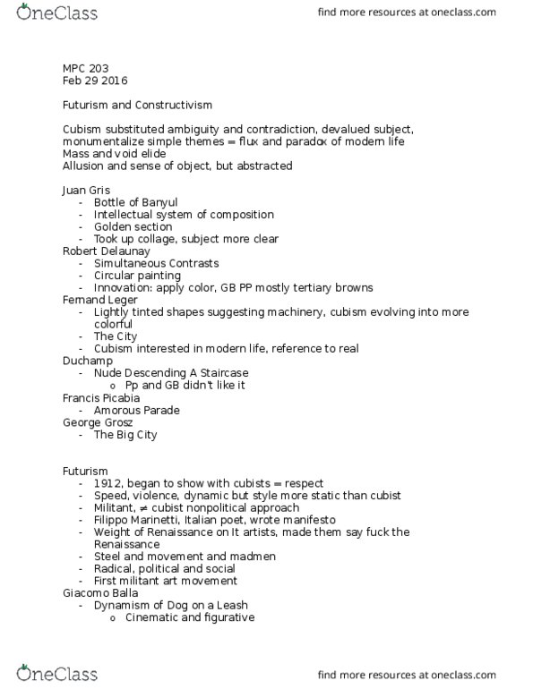 MPC 203 Lecture Notes - Lecture 6: Suprematism, Building Model, De Stijl thumbnail