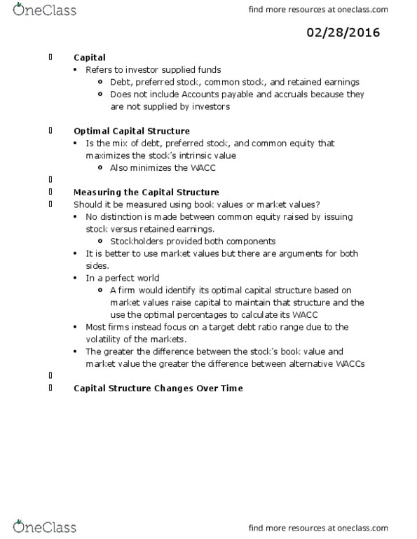 FINA 3301 Chapter Notes - Chapter 14: Retained Earnings, Accounts Payable, Standard Deviation thumbnail