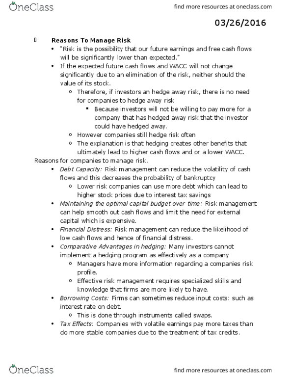 FINA 3301 Chapter Notes - Chapter 18: Risk Management, Eurodollar, Call Option thumbnail