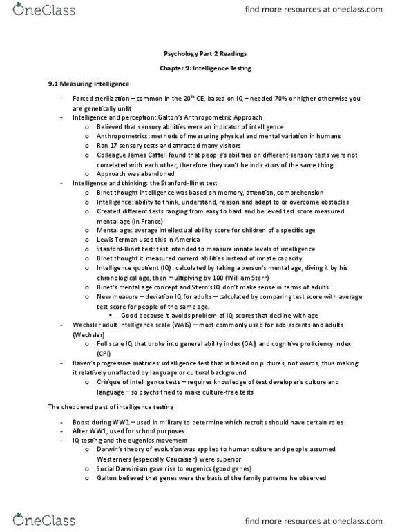 PSYA02H3 Chapter Notes - Chapter 9: Wechsler Adult Intelligence Scale, Fluid And Crystallized Intelligence, Birth Order thumbnail