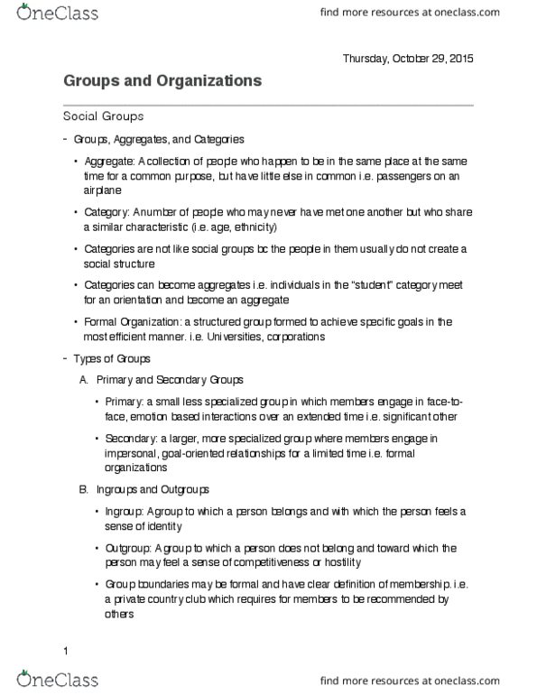 SOC101Y1 Chapter 158-188: Groups and Organizations sociology 158-188 thumbnail