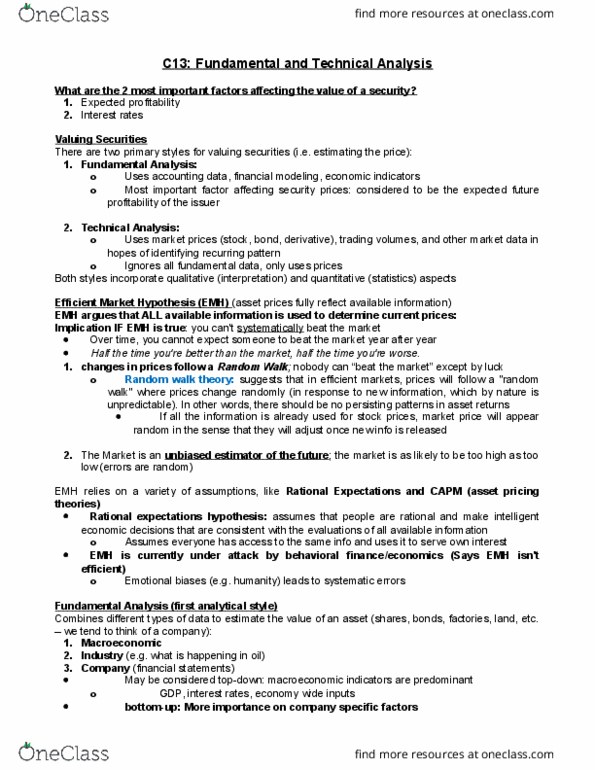 AFM121 Chapter Notes - Chapter 13: Technical Analysis, Fundamental Analysis, Dividend Discount Model thumbnail