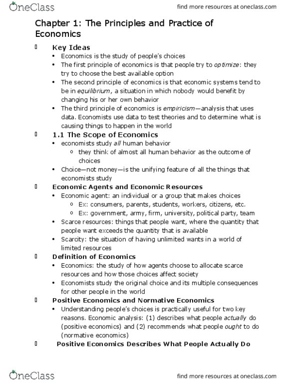 ECON101 Chapter Notes - Chapter 1: Normative Economics, Empiricism, Budget Constraint thumbnail