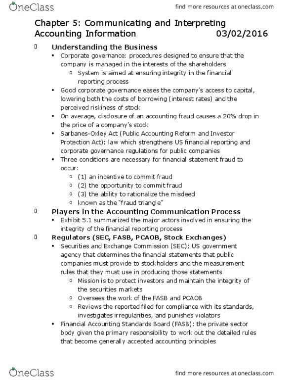 ACCT207 Chapter Notes - Chapter 5: Public Company Accounting Oversight Board, Chief Executive Officer, Chief Financial Officer thumbnail