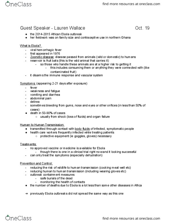 ANTHROP 1AA3 Lecture Notes - Lecture 9: Viral Hemorrhagic Fever, Medical Anthropology, Abdominal Pain thumbnail