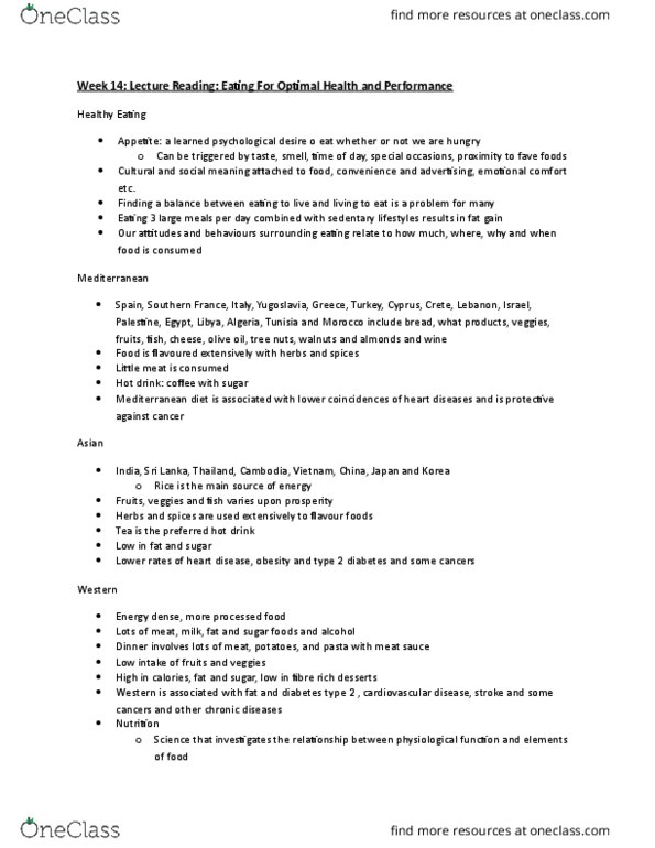 HLSC 1F90 Chapter Notes - Chapter 14: South Beach Diet, Trans Fat, Mediterranean Diet thumbnail