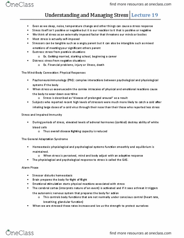 HLSC 1F90 Chapter Notes - Chapter 19: Cerebral Cortex, Psychoneuroimmunology, Homeostasis thumbnail