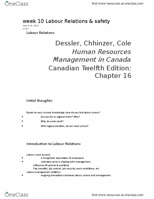 HROB 2100 Lecture Notes - Lecture 15: Service Employees International Union, Amalgamated Transit Union, Trade Union thumbnail