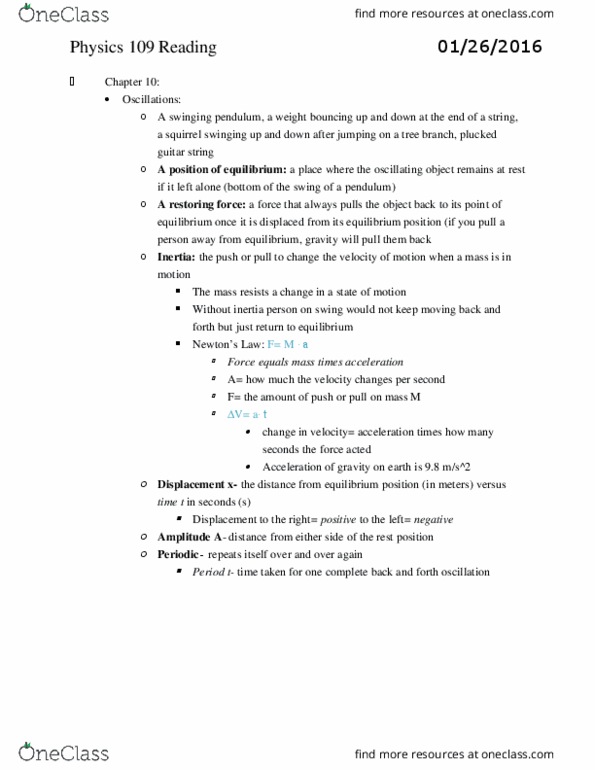 PHYSICS 109 Chapter 10-14, 17,20: physics 109 reading thumbnail