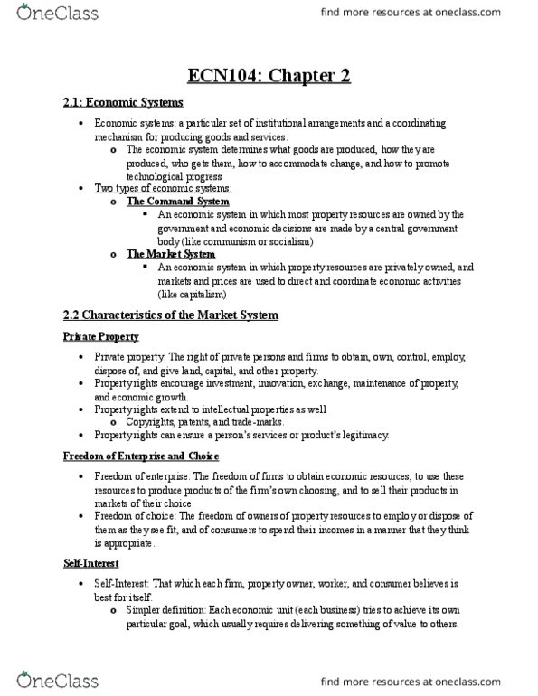ECN 104 Chapter Notes - Chapter 2: Consumer Sovereignty, Economic System, Intellectual Property thumbnail