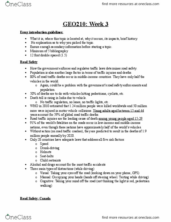 GEO 210 Lecture Notes - Lecture 3: Traffic Collision, Mycobacterium Tuberculosis, Tuberculosis thumbnail