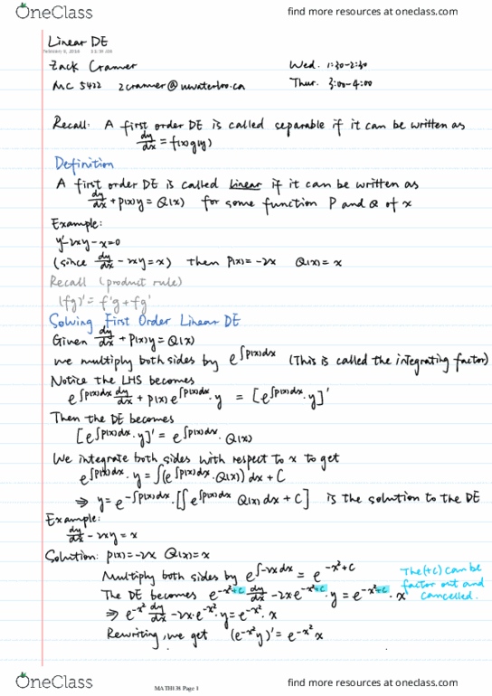 MATH138 Lecture 12: Linear DE thumbnail