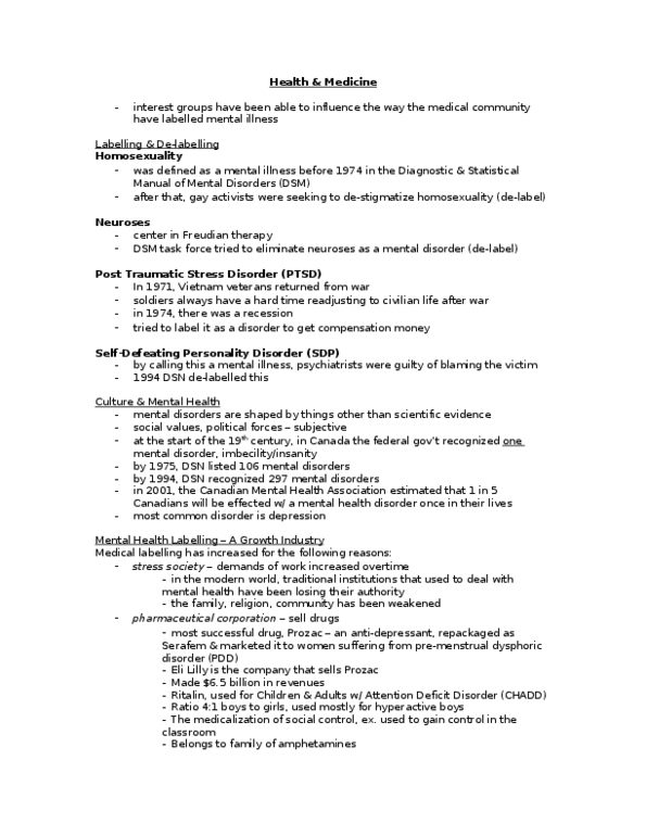SOCA01H3 Lecture Notes - Premenstrual Dysphoric Disorder, Methylphenidate, Fluoxetine thumbnail