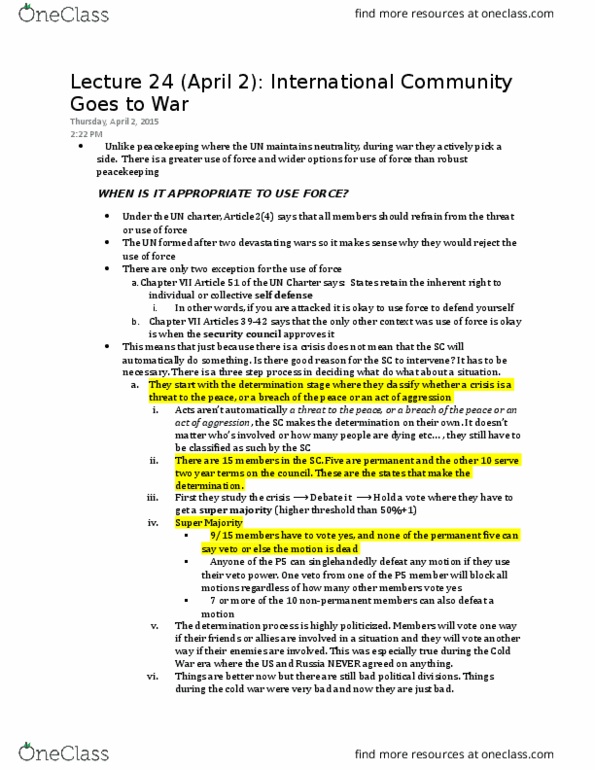 POL208Y1 Lecture Notes - Lecture 24: Politicized Issue, Humanitarian Intervention, Pentagon thumbnail