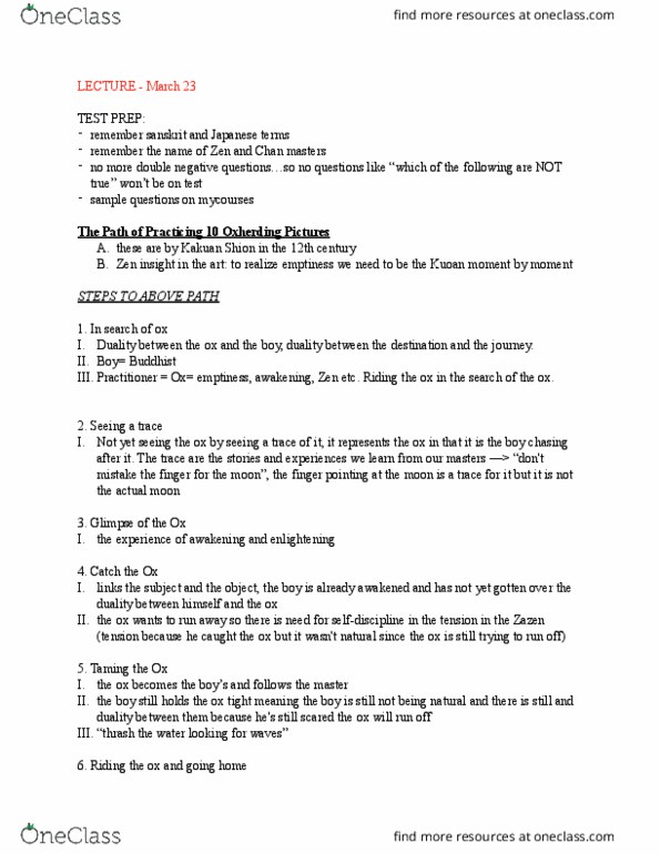 RELG 253 Lecture Notes - Lecture 30: Ten Bulls, Zazen, Double Negative thumbnail