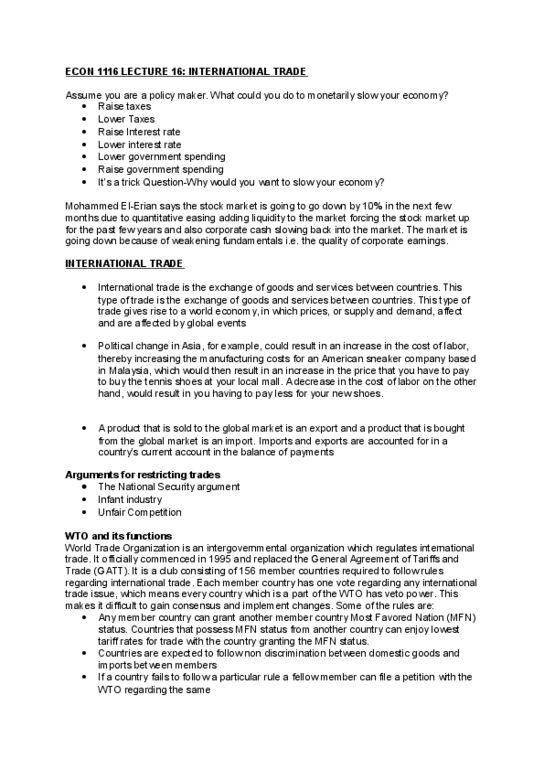 ECON 1116 Lecture Notes - Lecture 16: International Trade, Quantitative Easing, Most Favoured Nation thumbnail